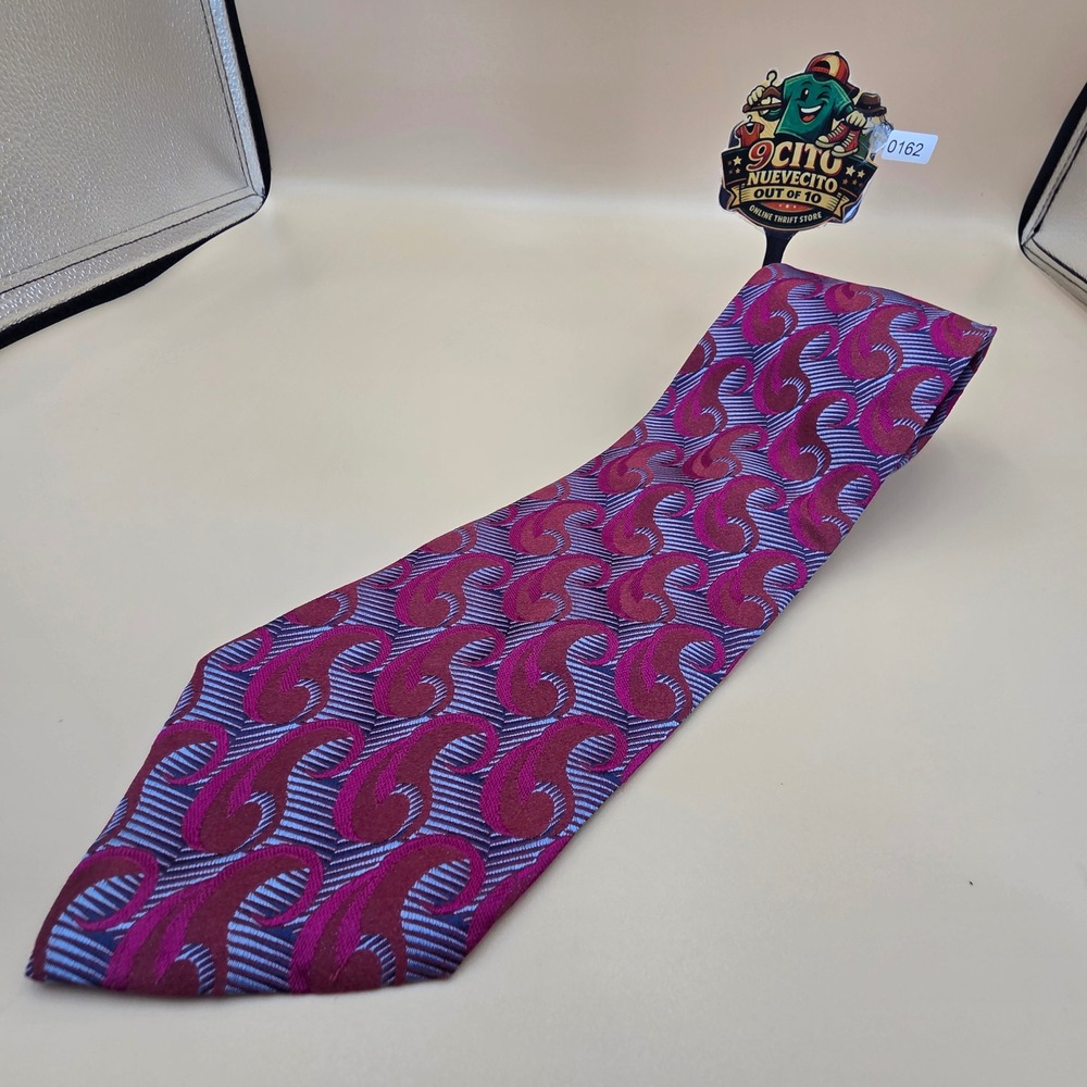 XMI Platinum Mens Silk Tie Burgundy Magenta Paisley Extra Long Hand Made USA 62"
